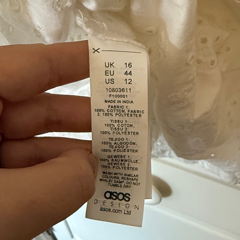 ASOS White Eyelet Wrap Dress – Size 12 – Ruffle Sleeves, Open Back Tie - Picture 4 of 4